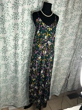 Old Navy Black Floral Maxi Dress with Pink, Yellow & White Flowers